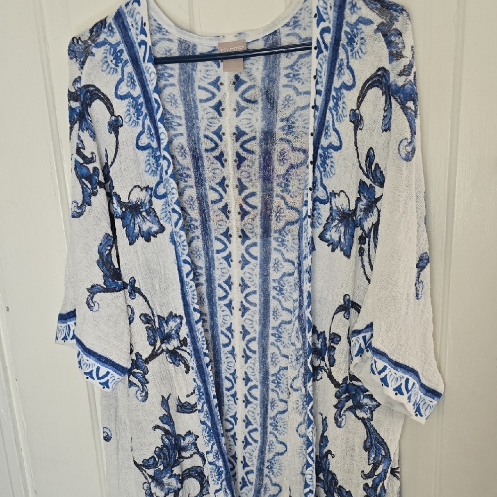 Blue and White Floral Kimono Knee Length 020